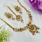 Rajwadi Ruby Stone Necklace Set with Antique Gold Finish – Traditional Bridal Jewellery
