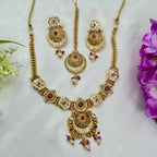 Rajwadi Ruby Stone Necklace Set with Antique Gold Finish – Traditional Bridal Jewellery