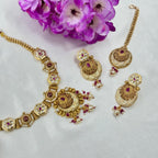 Rajwadi Ruby Stone Necklace Set with Antique Gold Finish – Traditional Bridal Jewellery