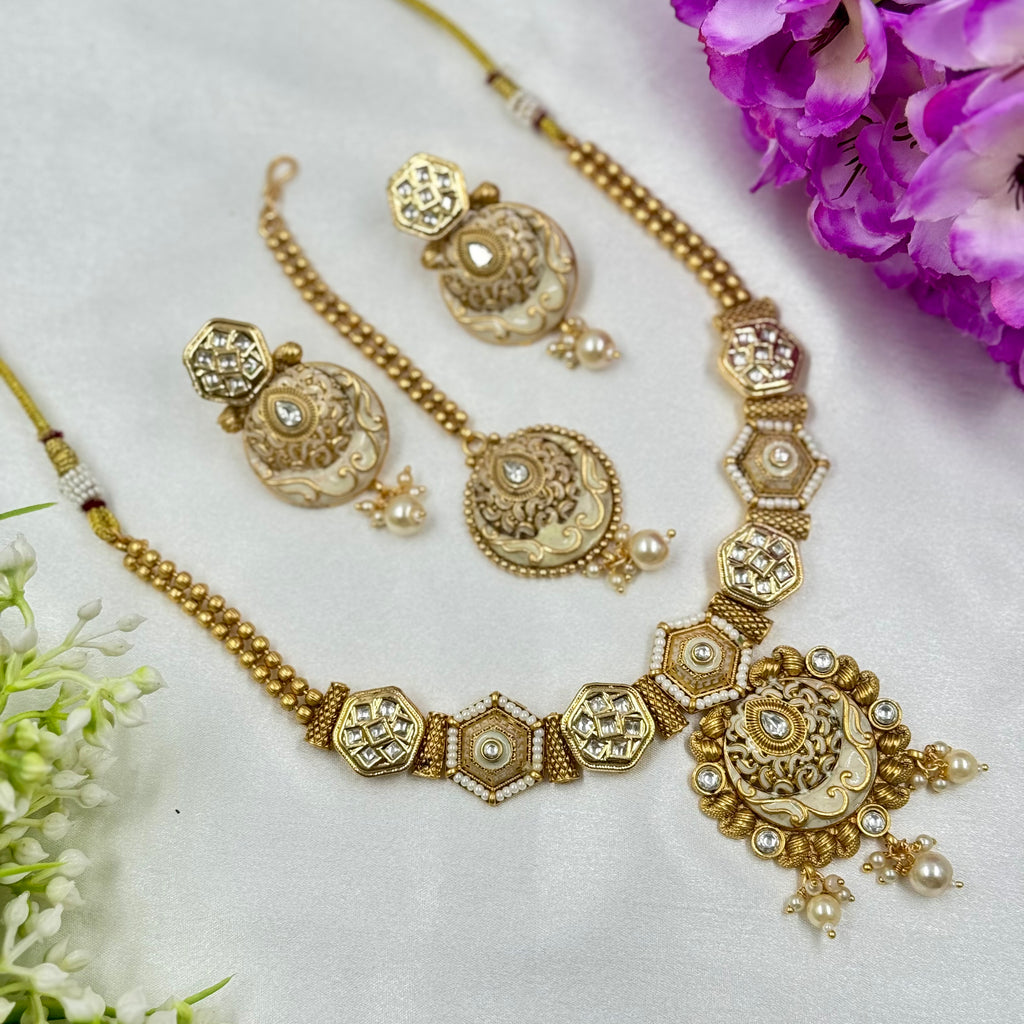 Polki Necklace Set with Pearl Drops – Heritage Wedding Jewellery