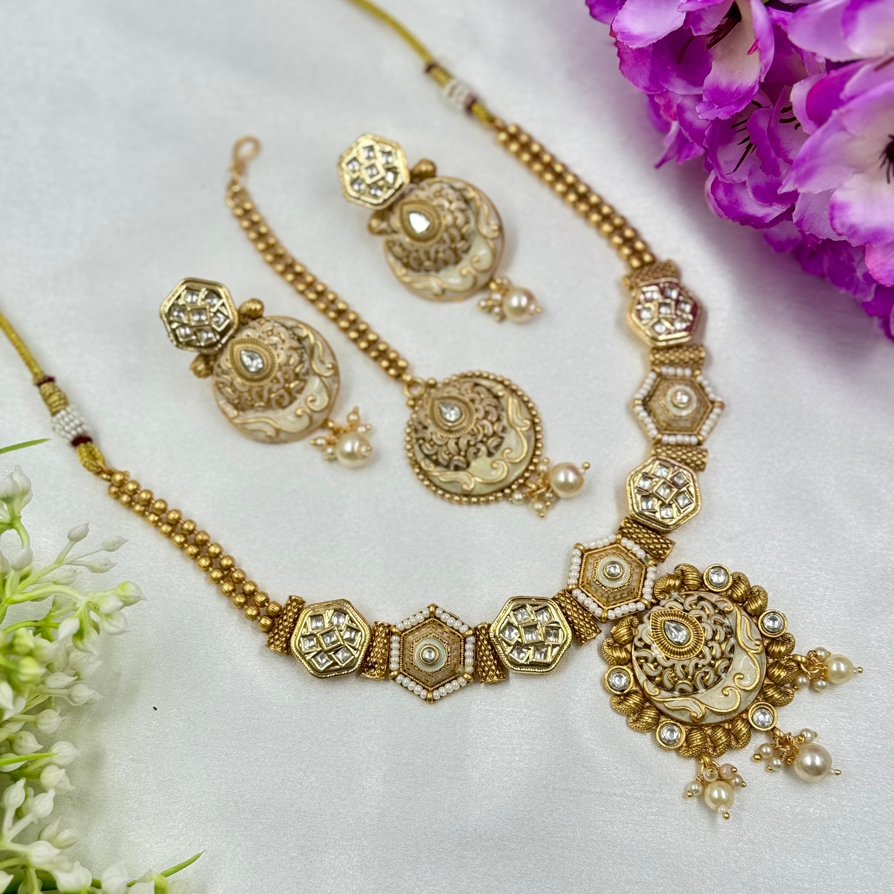 Polki Necklace Set with Pearl Drops – Heritage Wedding Jewellery