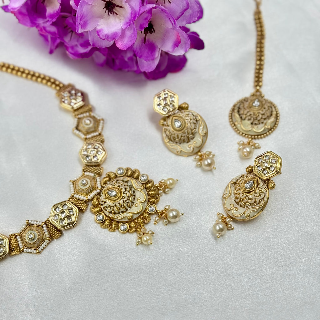 Polki Necklace Set with Pearl Drops – Heritage Wedding Jewellery