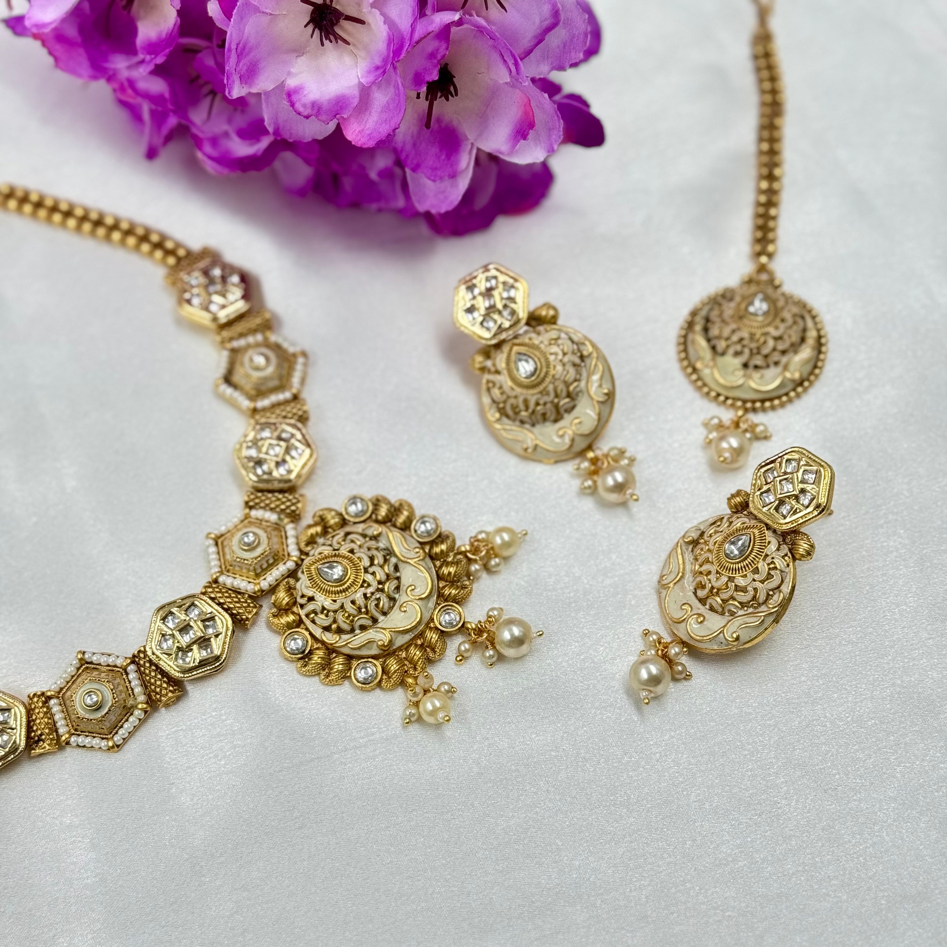 Polki Necklace Set with Pearl Drops – Heritage Wedding Jewellery