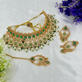Emerald Green Bridal Choker Necklace with Pearls – Traditional Wedding Jewellery
