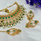 Emerald Green Bridal Choker Necklace with Pearls – Traditional Wedding Jewellery