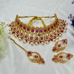 Ruby Bridal Choker Necklace with Pearl Drops – Ethnic Wedding Jewellery