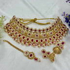 Antique Ruby Bridal Choker Necklace with Jhumka Earrings – Heritage Jewellery