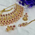Antique Ruby Bridal Choker Necklace with Jhumka Earrings – Heritage Jewellery