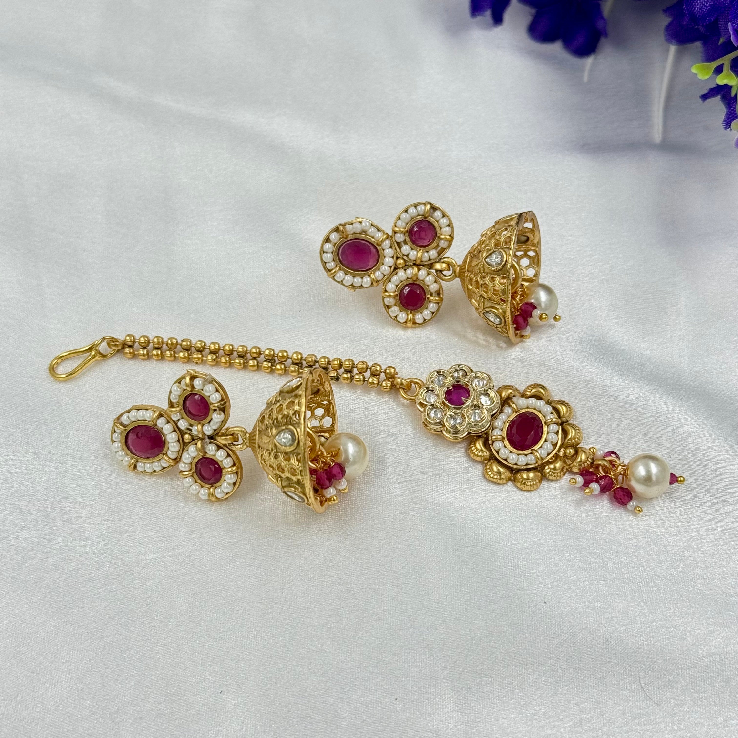 Antique Ruby Bridal Choker Necklace with Jhumka Earrings – Heritage Jewellery