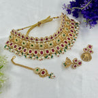 Ruby Green Polki Bridal Choker Necklace with Pearls – Heritage Wedding Jewellery