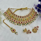Ruby Green Polki Bridal Choker Necklace with Pearls – Heritage Wedding Jewellery