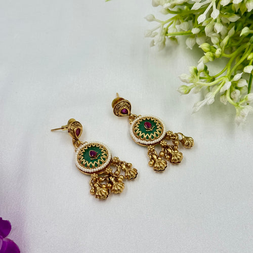 Bhumi Gold Antique Hoop Earrings for Festive Wear