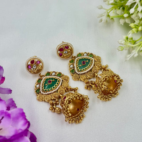 Anushka Emerald Green Heritage Earrings for Festive Wear