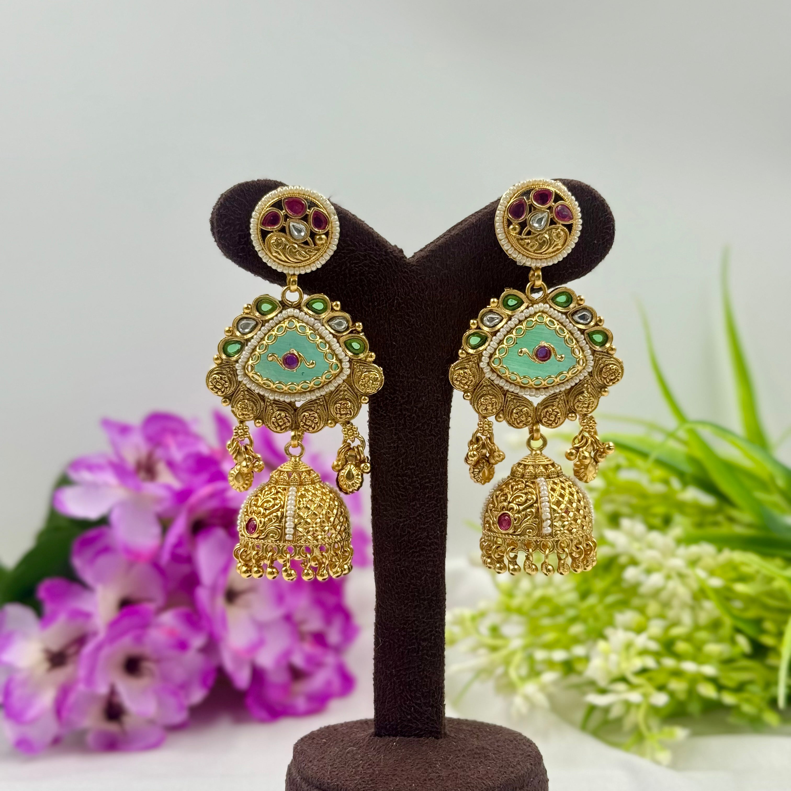 Emerald Heritage Earrings – Traditional Green Stone Jewellery