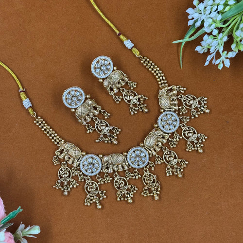 Antique Elephant Moti White Polki Necklace Set – Victorian Bridal Jewellery