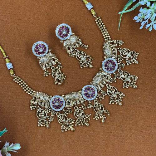 Antique Elephant Moti Ruby Polki Necklace Set – Royal Bridal Statement Jewellery