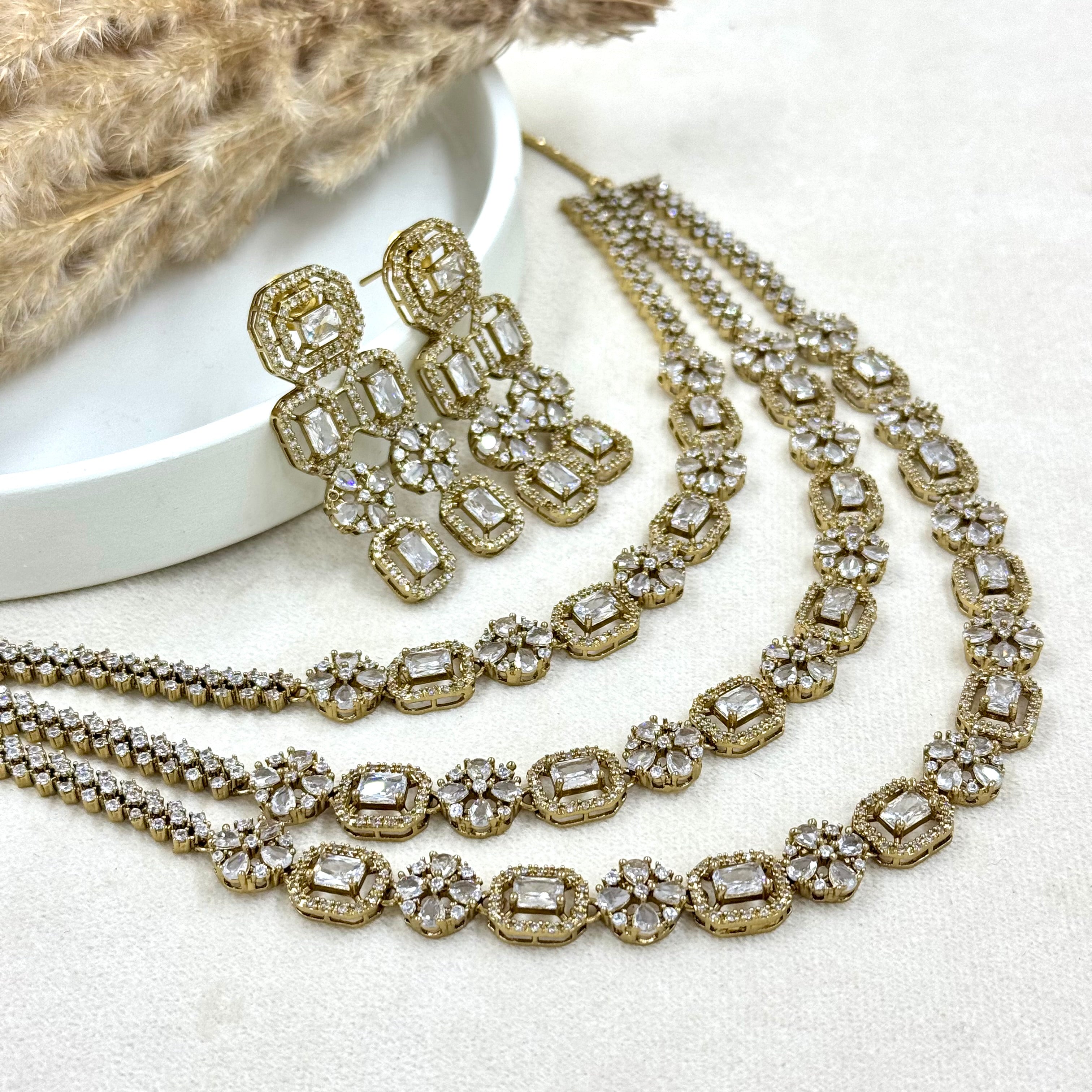 Maharani Shreya American Diamond 3 Layer Necklace Set