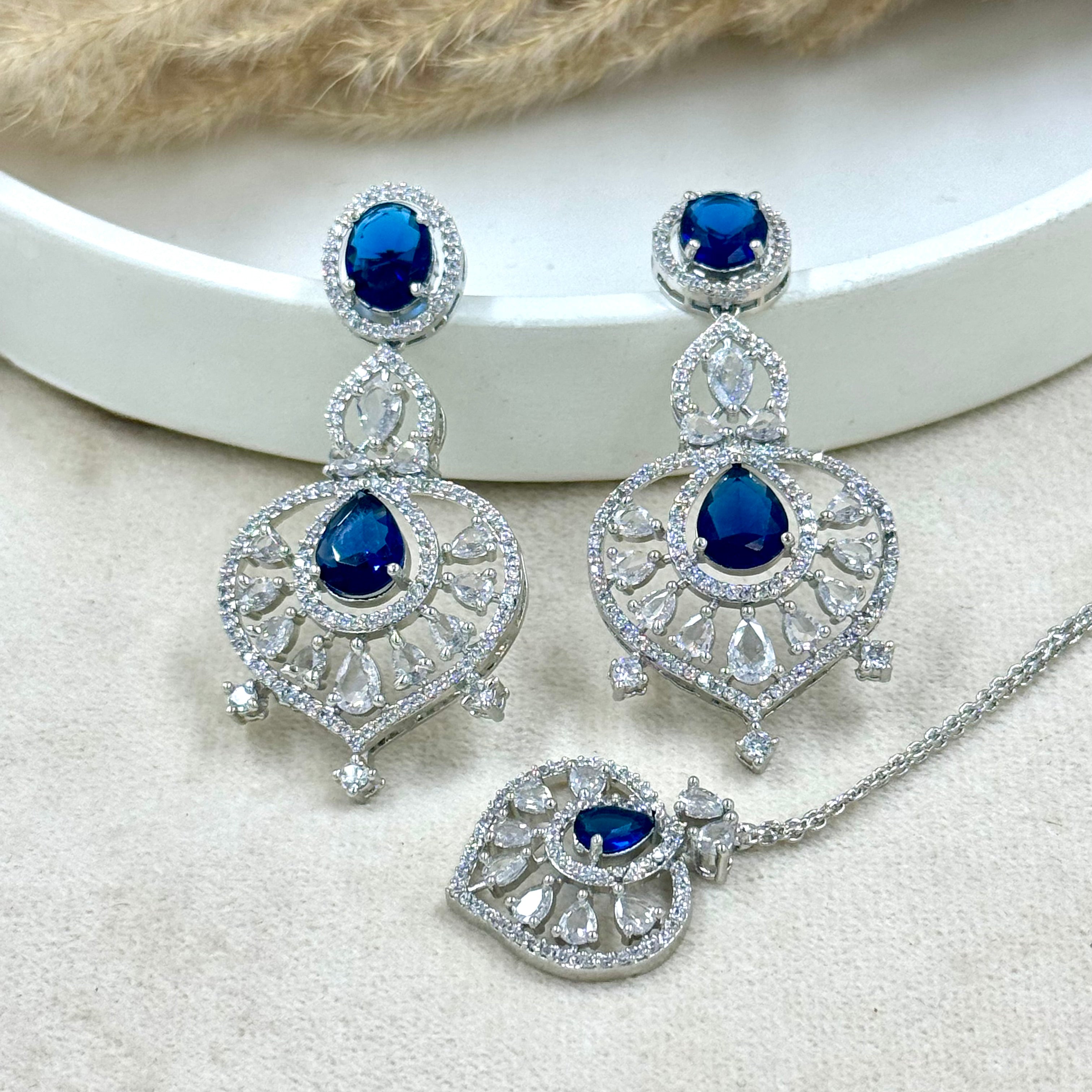 Nayantara Blue American Diamond Necklace Set