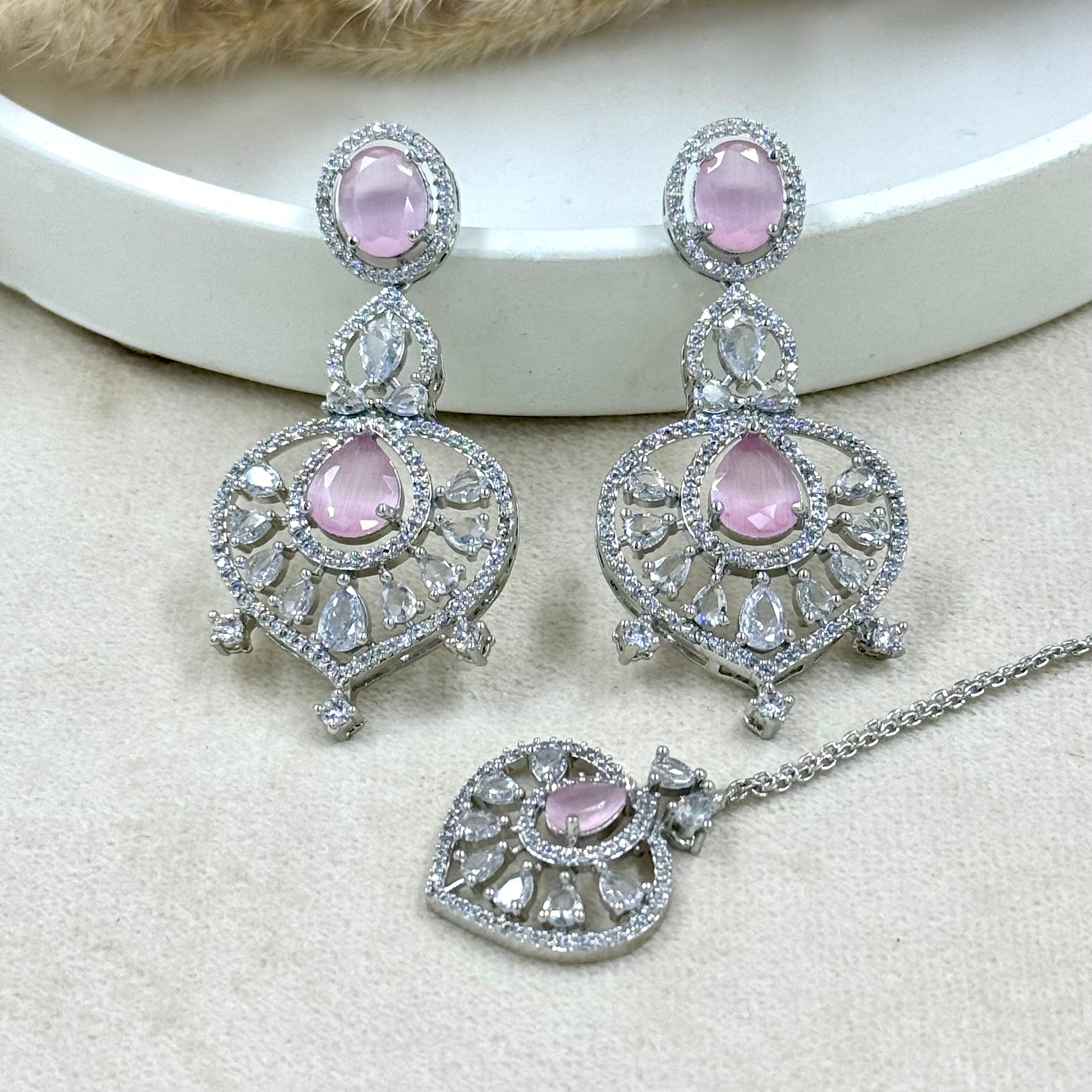 Meher Blush Pink American Diamond Necklace Set