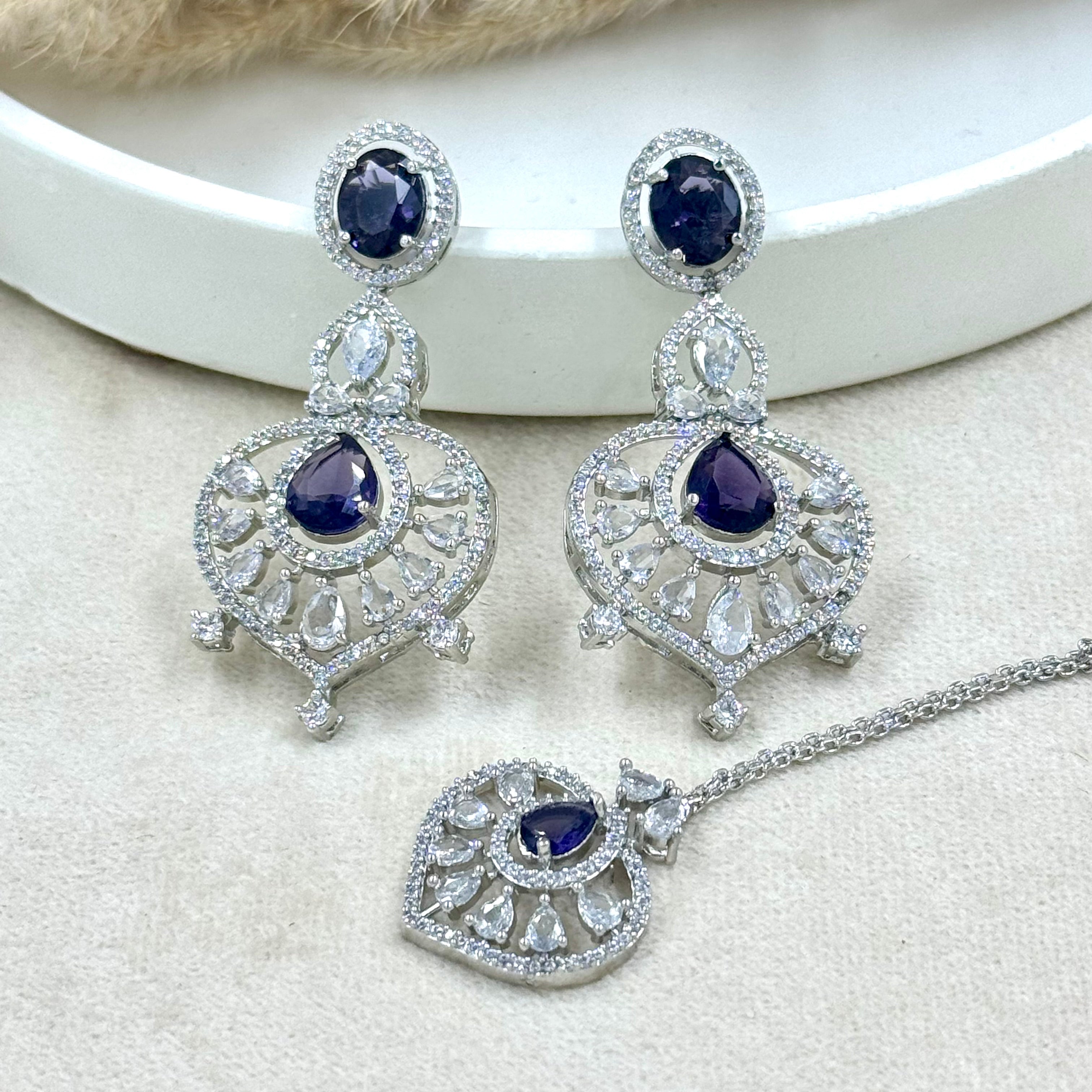Vanshika Purple American Diamond Necklace Set