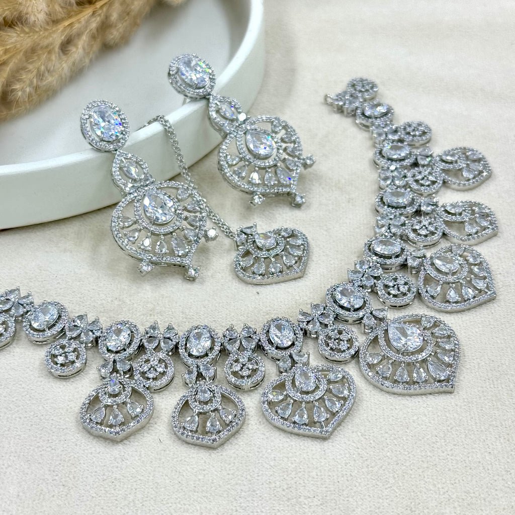 Ira Noor White American Diamond Necklace Set
