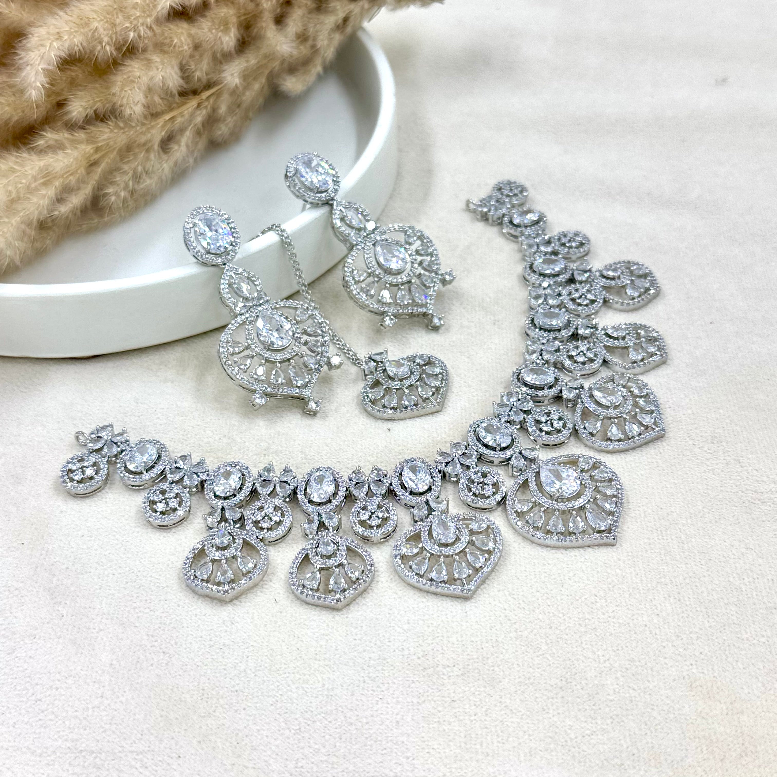 Ira Noor White American Diamond Necklace Set