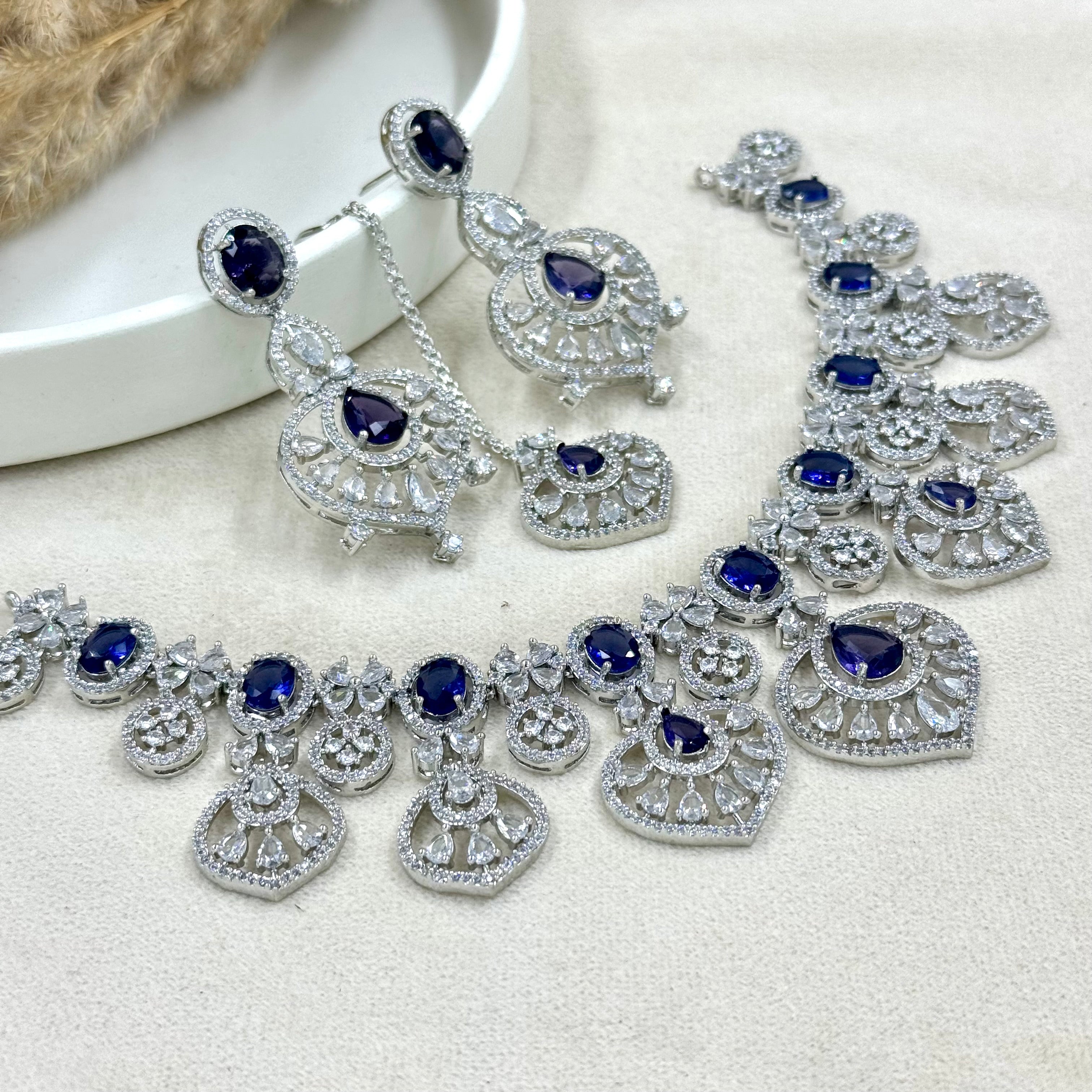 Vanshika Purple American Diamond Necklace Set