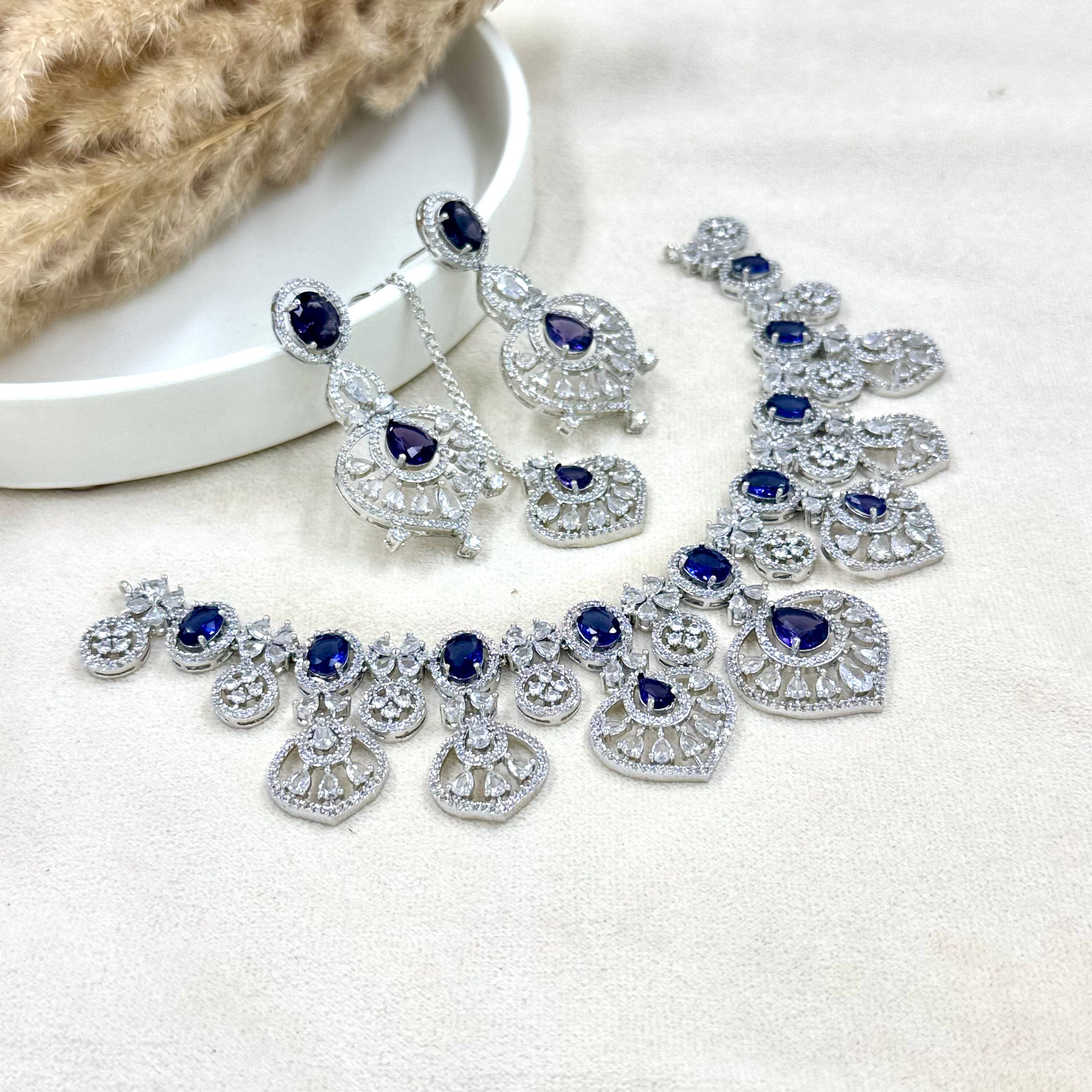 Vanshika Purple American Diamond Necklace Set