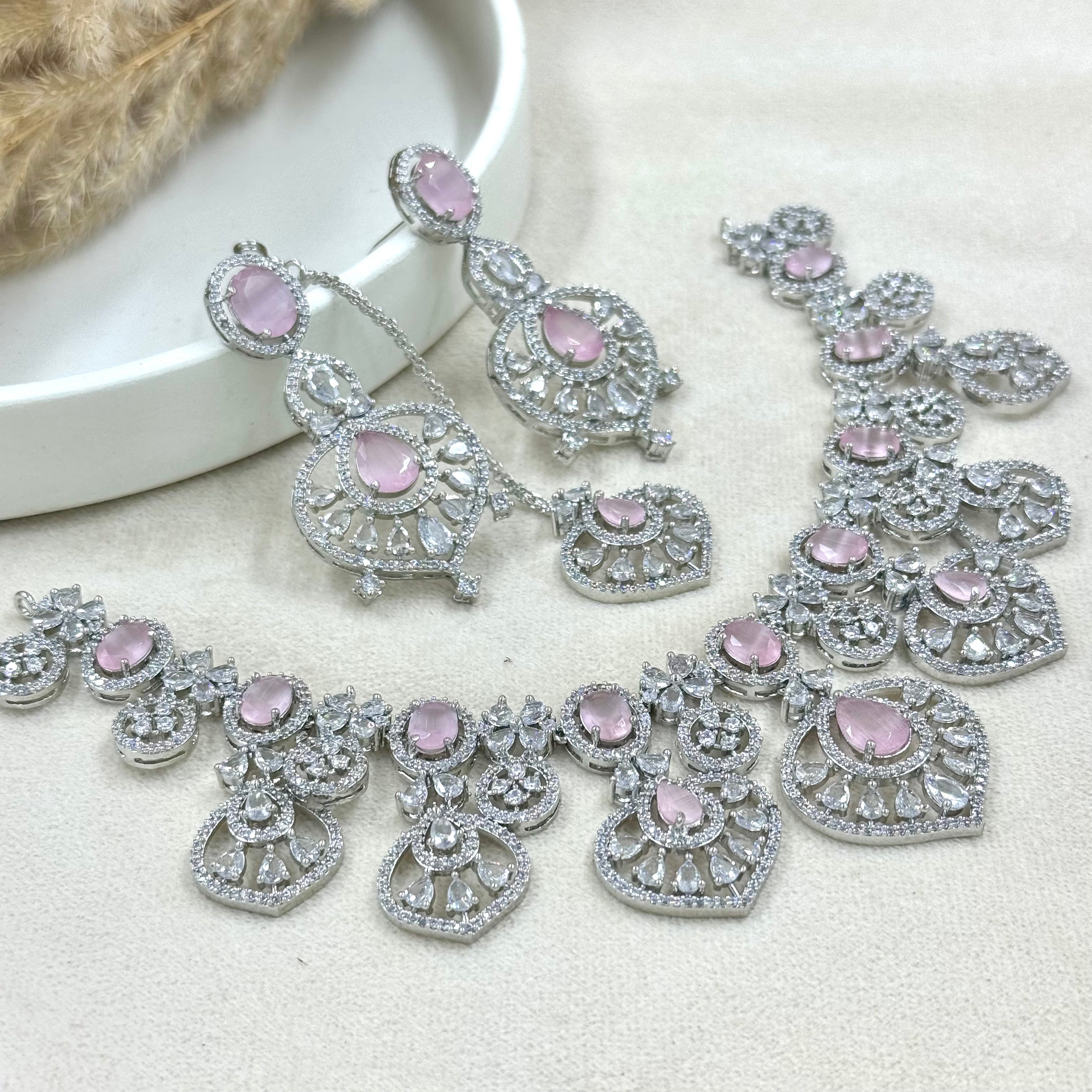 Meher Blush Pink American Diamond Necklace Set