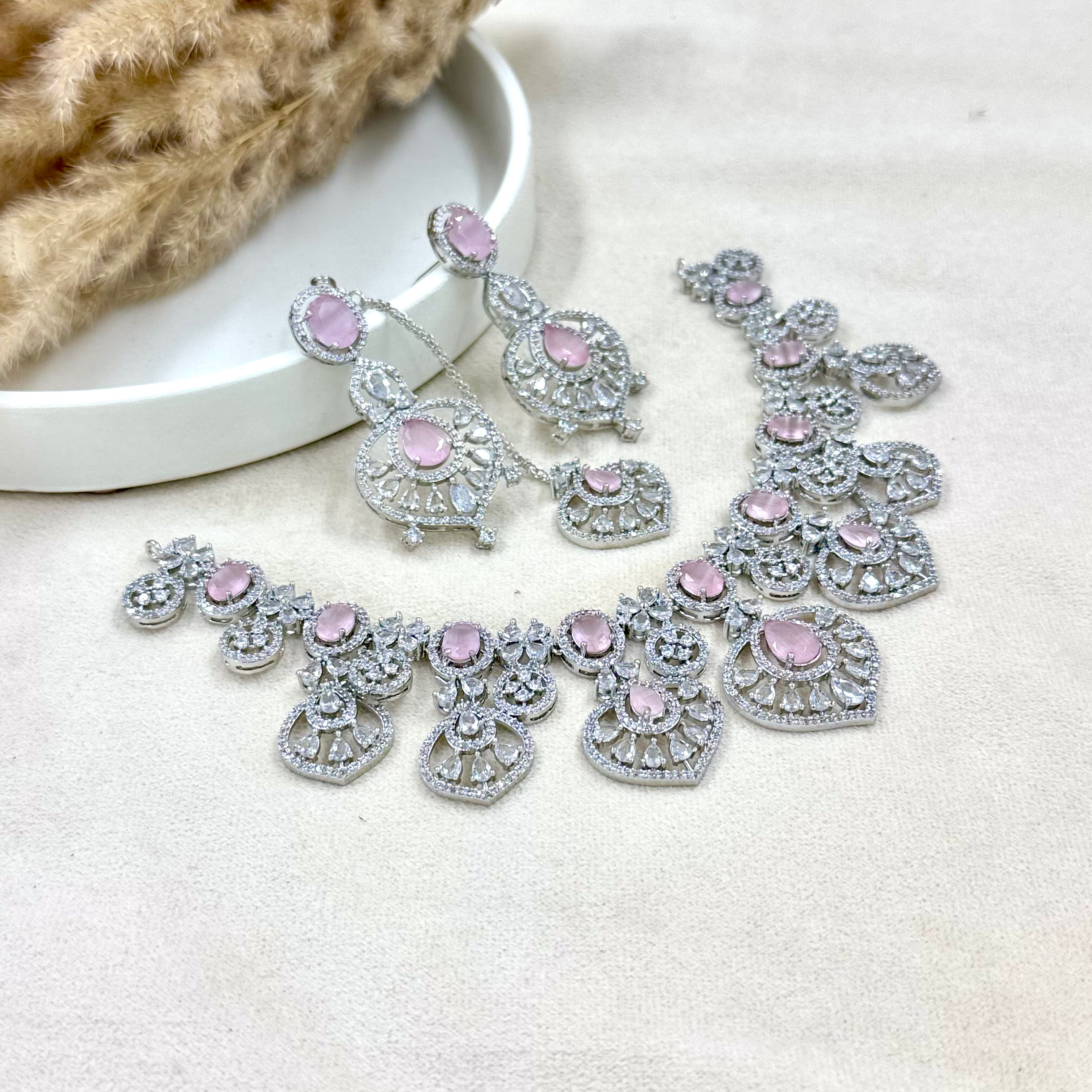 Meher Blush Pink American Diamond Necklace Set
