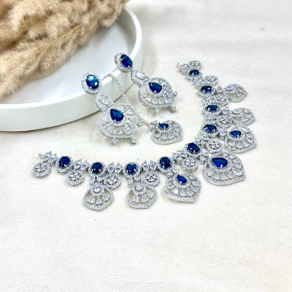 Nayantara Blue American Diamond Necklace Set