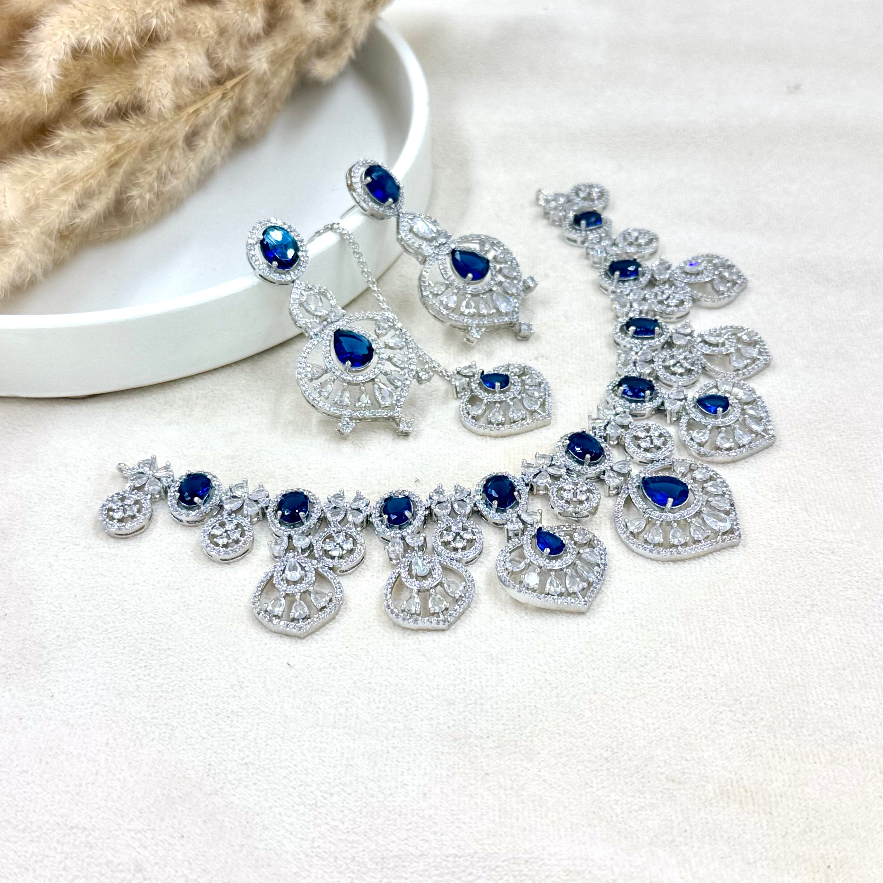 Nayantara Blue American Diamond Necklace Set