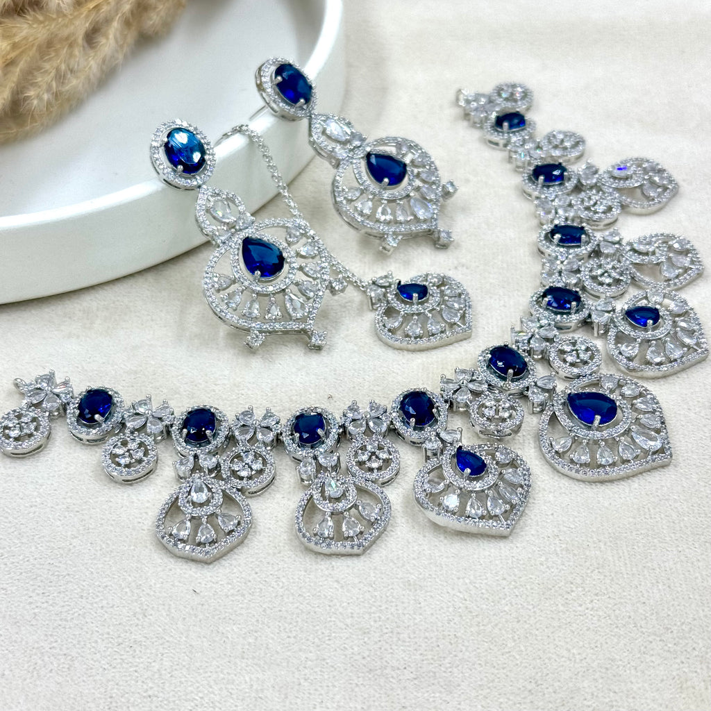 Nayantara Blue American Diamond Necklace Set