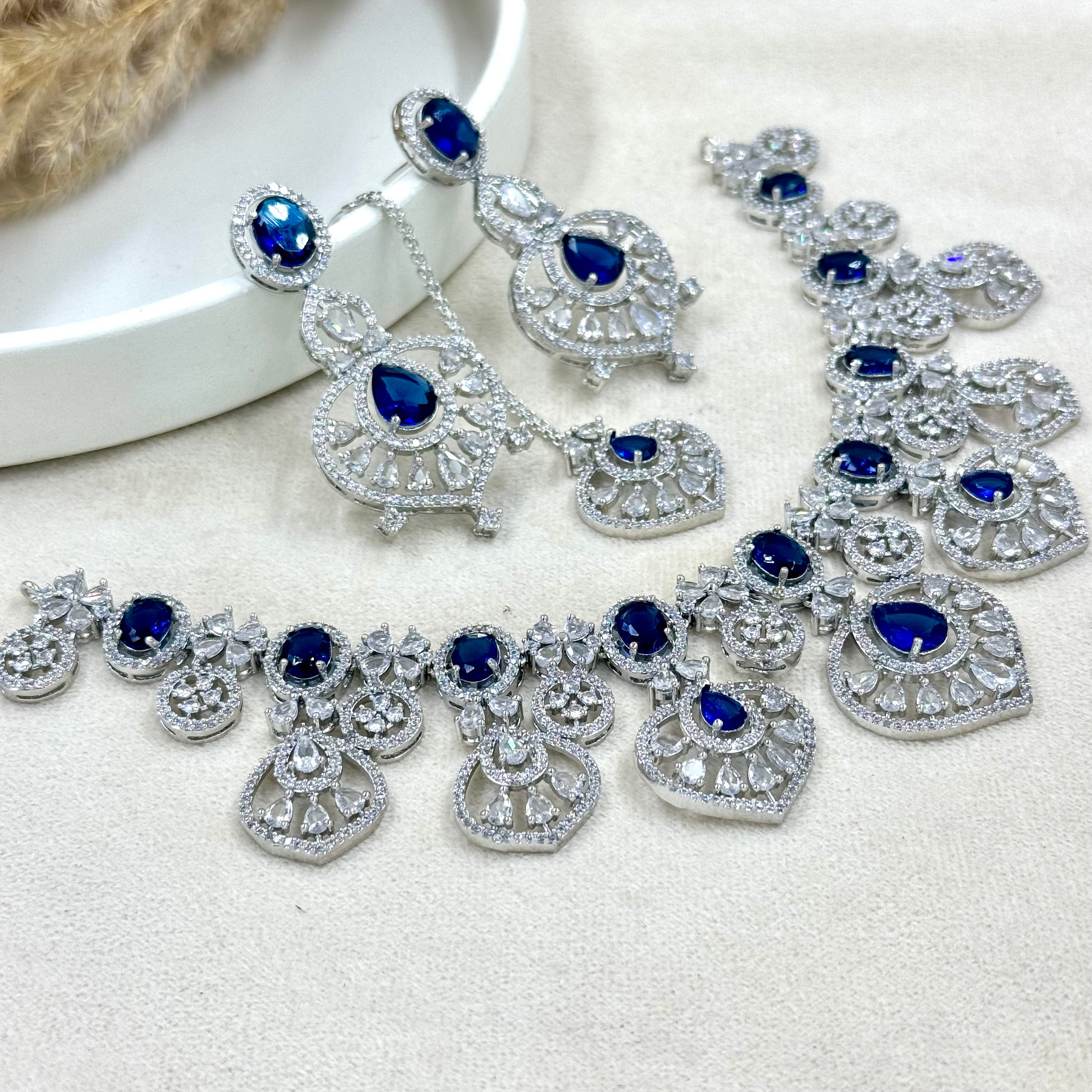 Nayantara Blue American Diamond Necklace Set