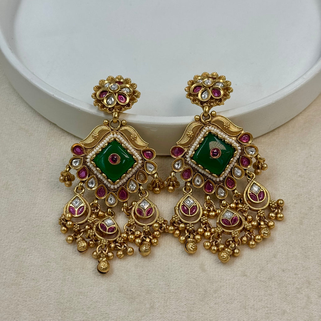 Rajratna Green Rajwadi Kundan Necklace Set
