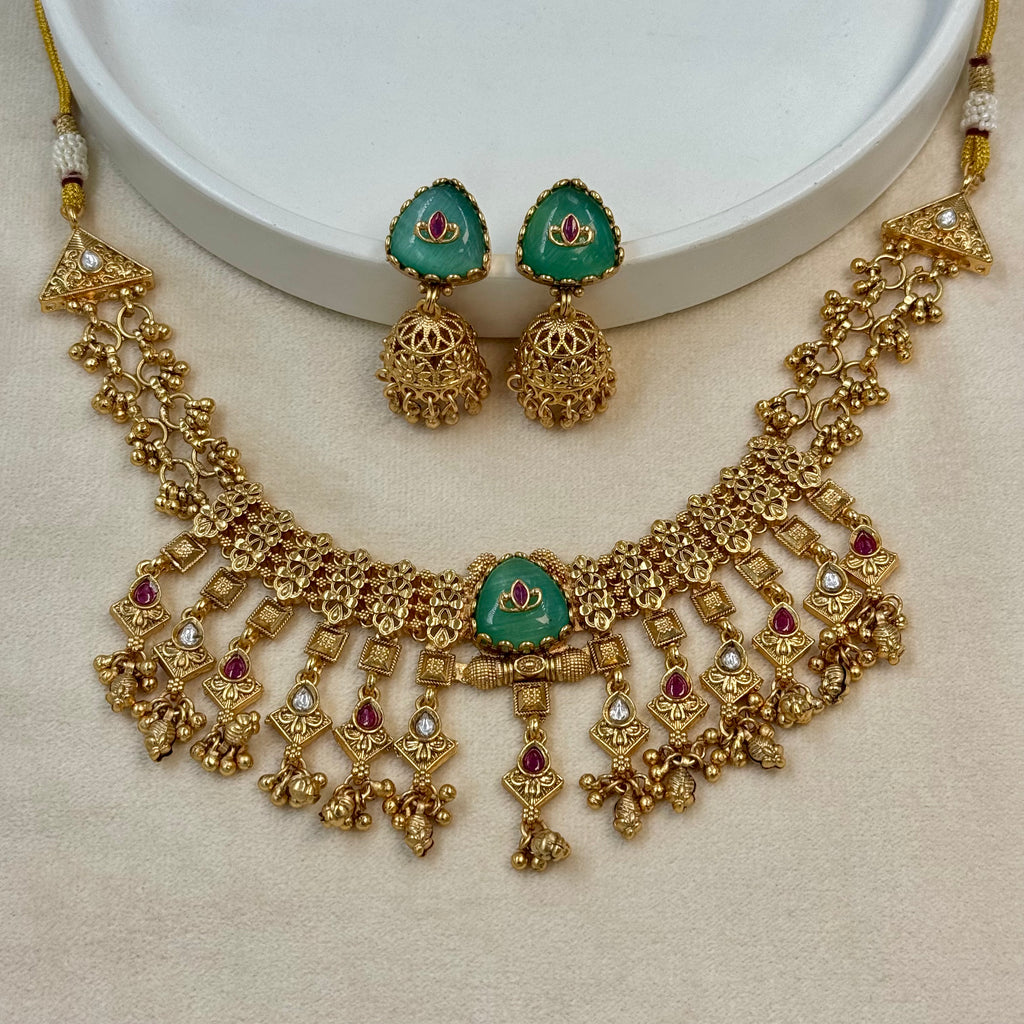 Rajkumari Meera Mint Rajwadi Kundan Necklace Set
