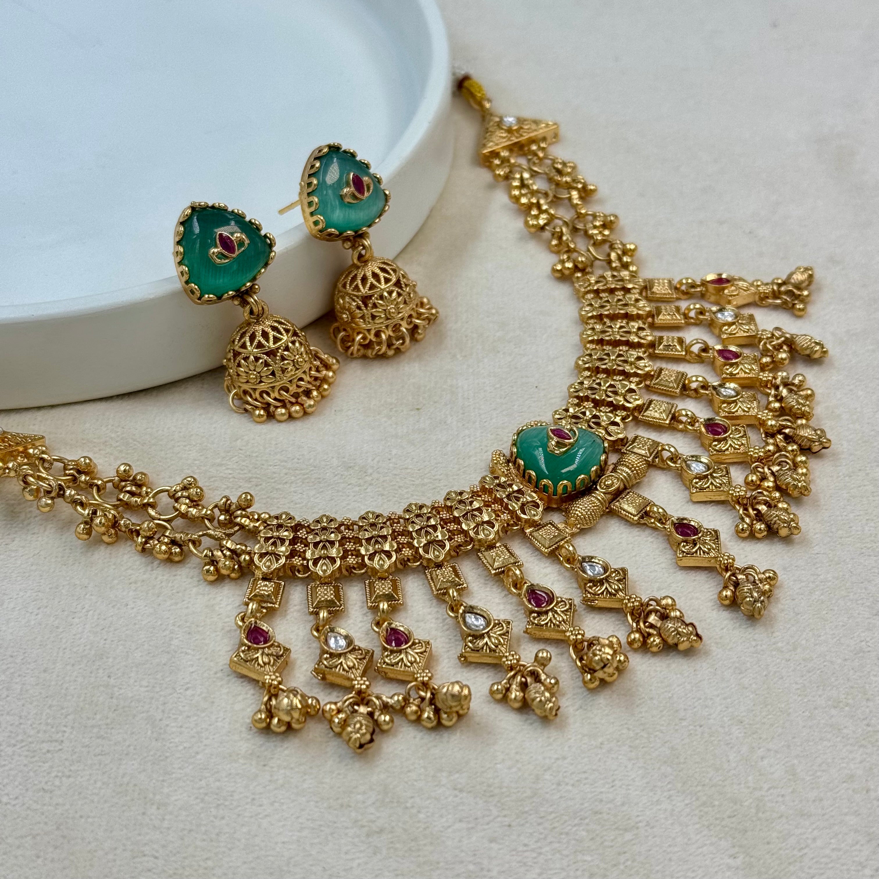 Rajkumari Meera Mint Rajwadi Kundan Necklace Set