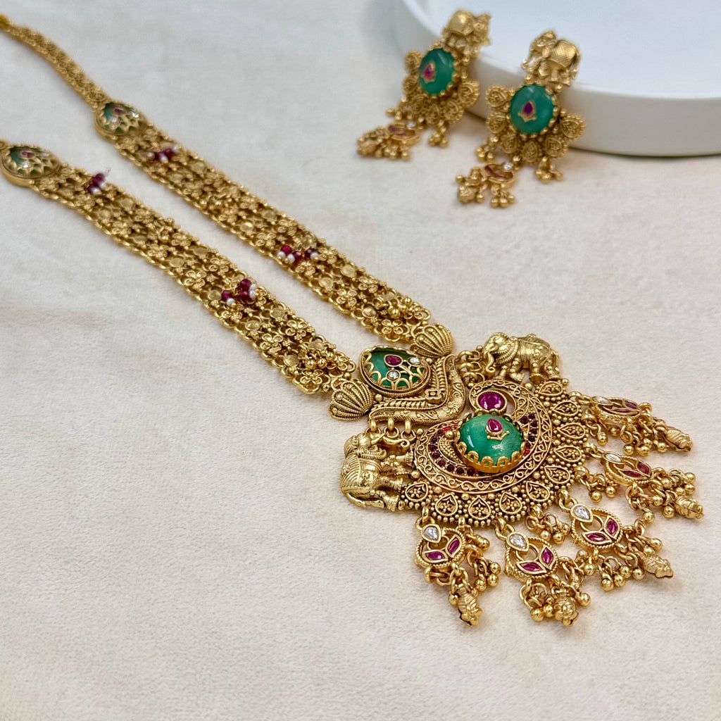 Rajvaibhav Mint Rajwadi Kundan Long Necklace Set
