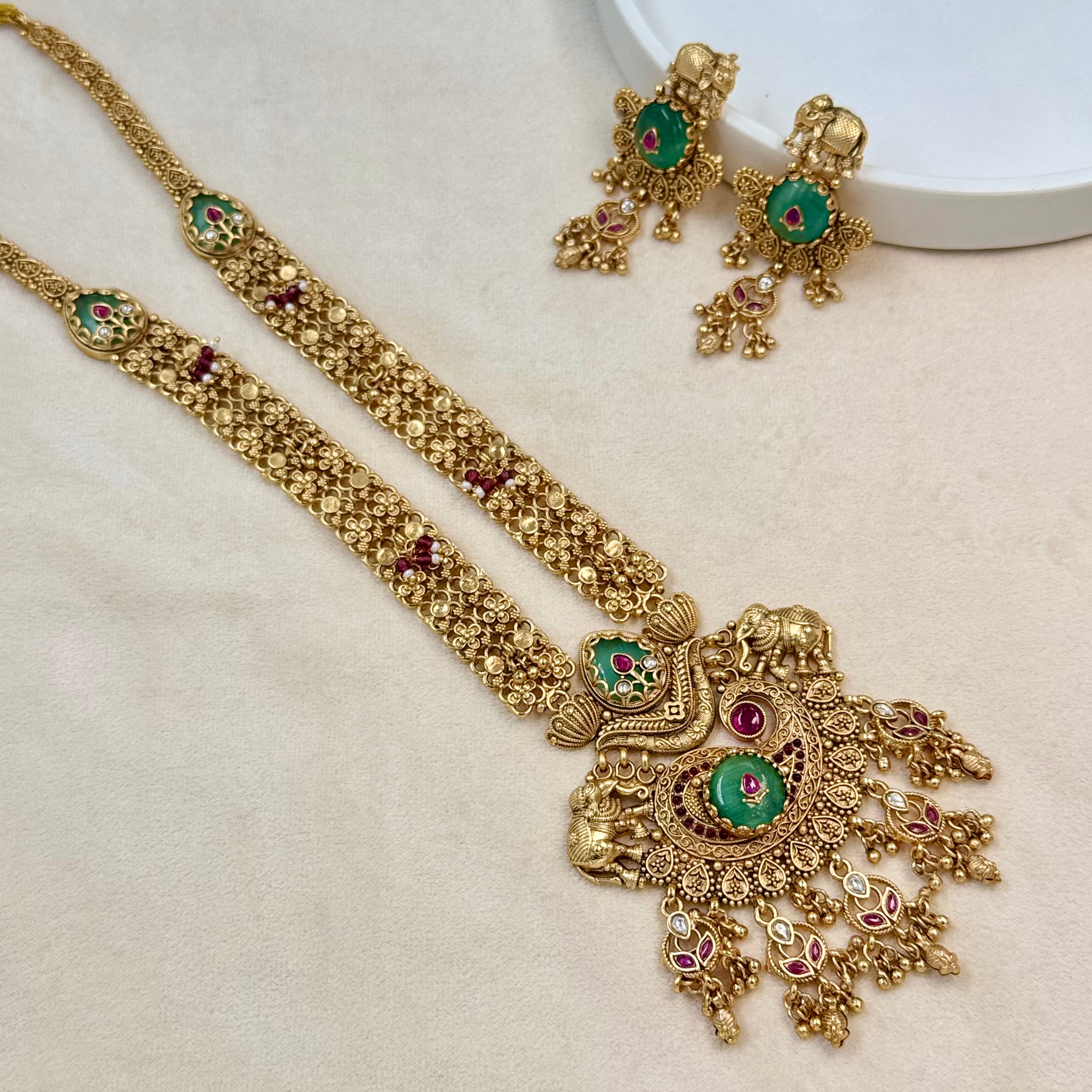 Rajvaibhav Mint Rajwadi Kundan Long Necklace Set