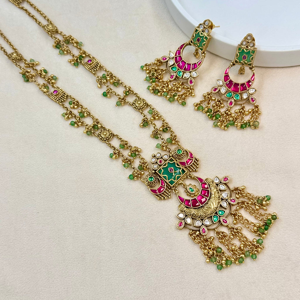 Rajrani Meher Green Ruby Rajwadi Kundan Long Haar