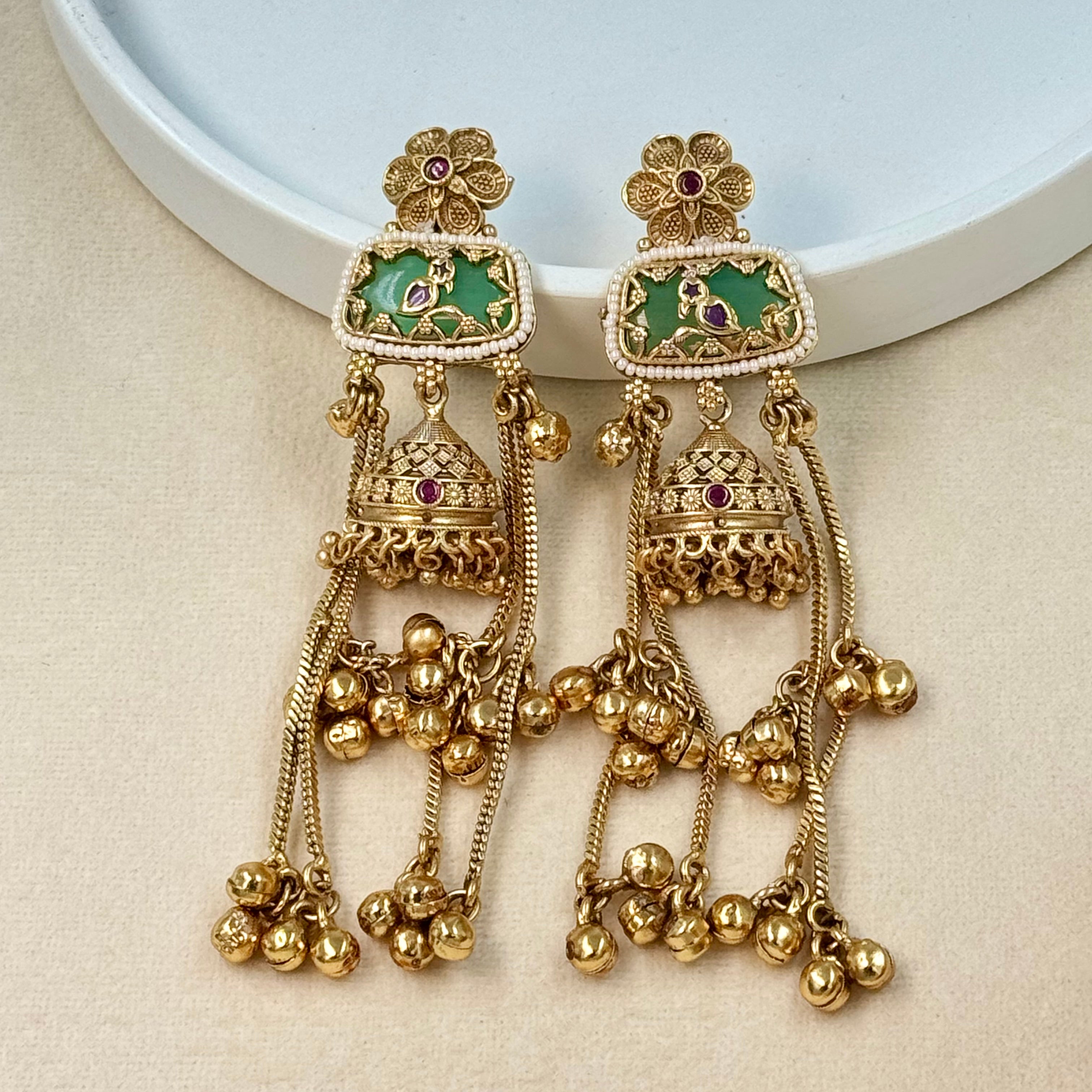 Noor Kashmiri Kundan Jhumka Earrings