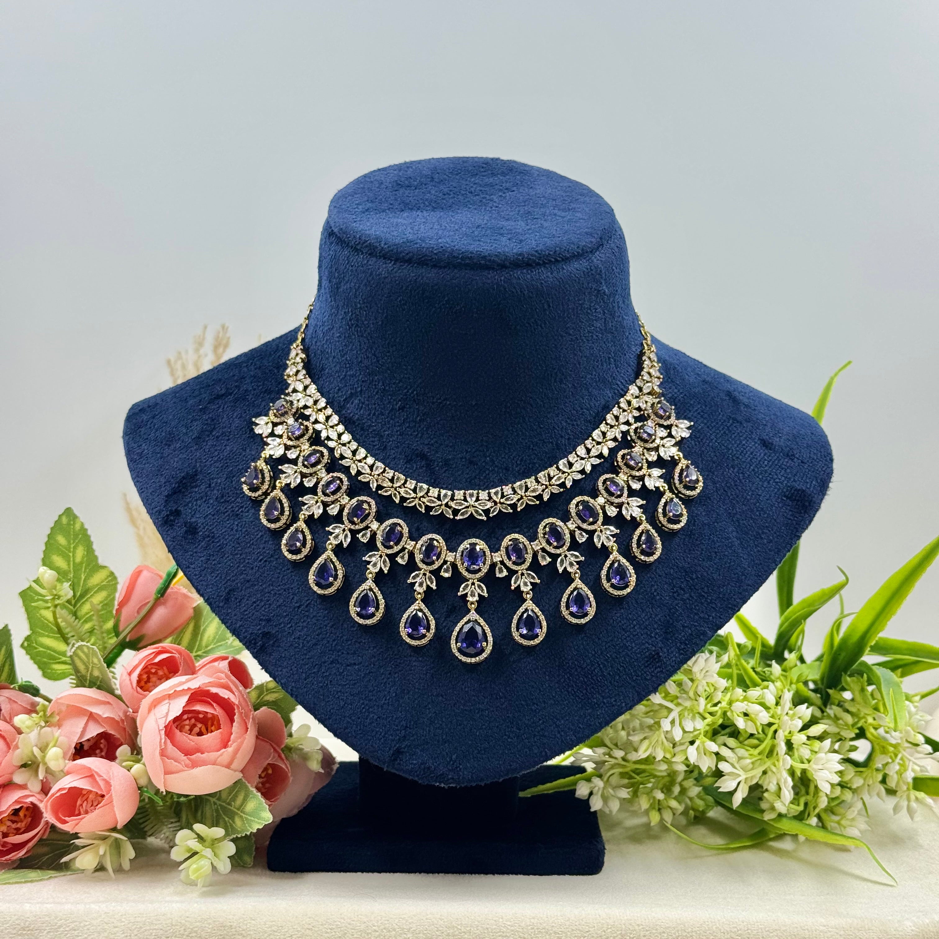 Mrinalini Purple American Diamond Necklace Set