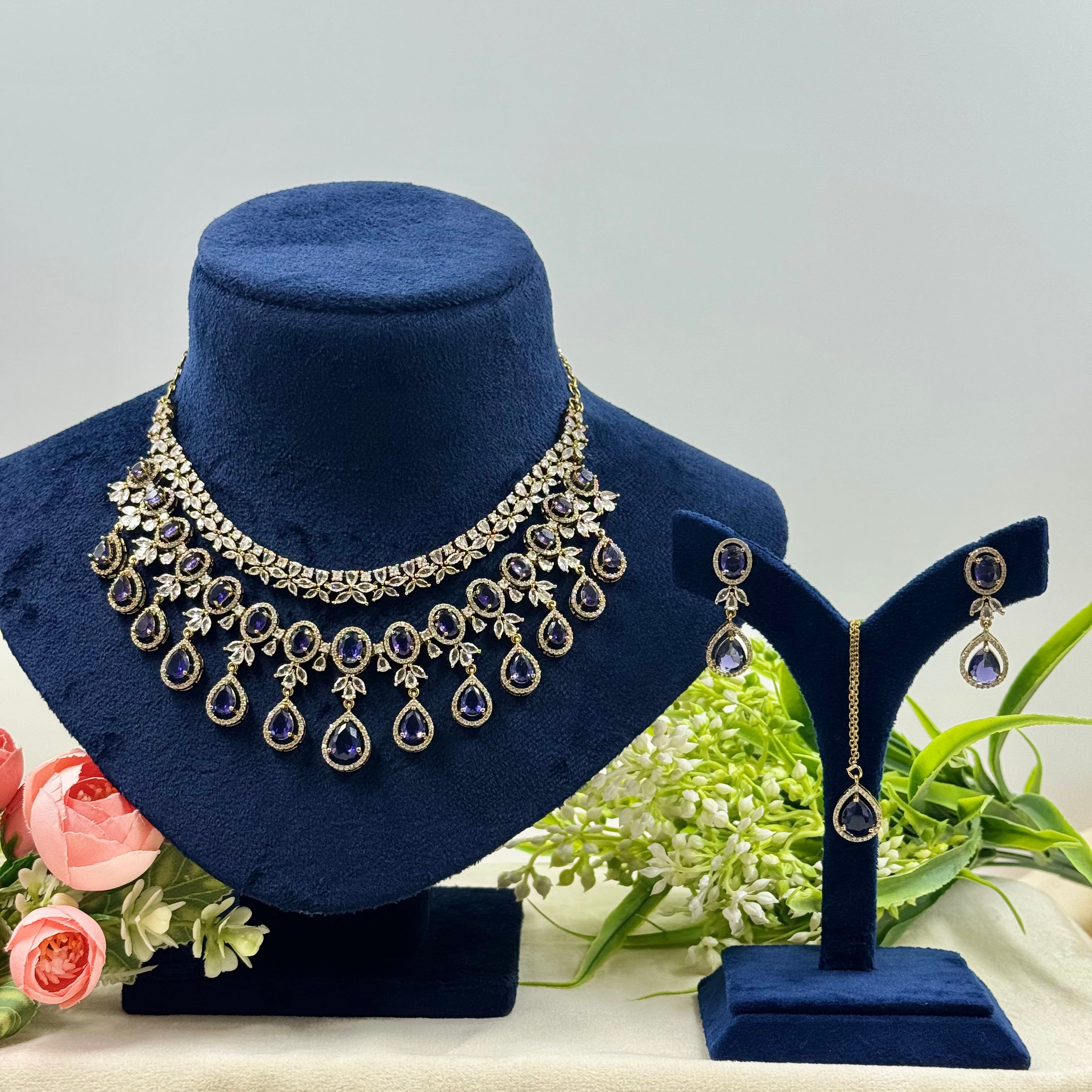 Mrinalini Purple American Diamond Necklace Set