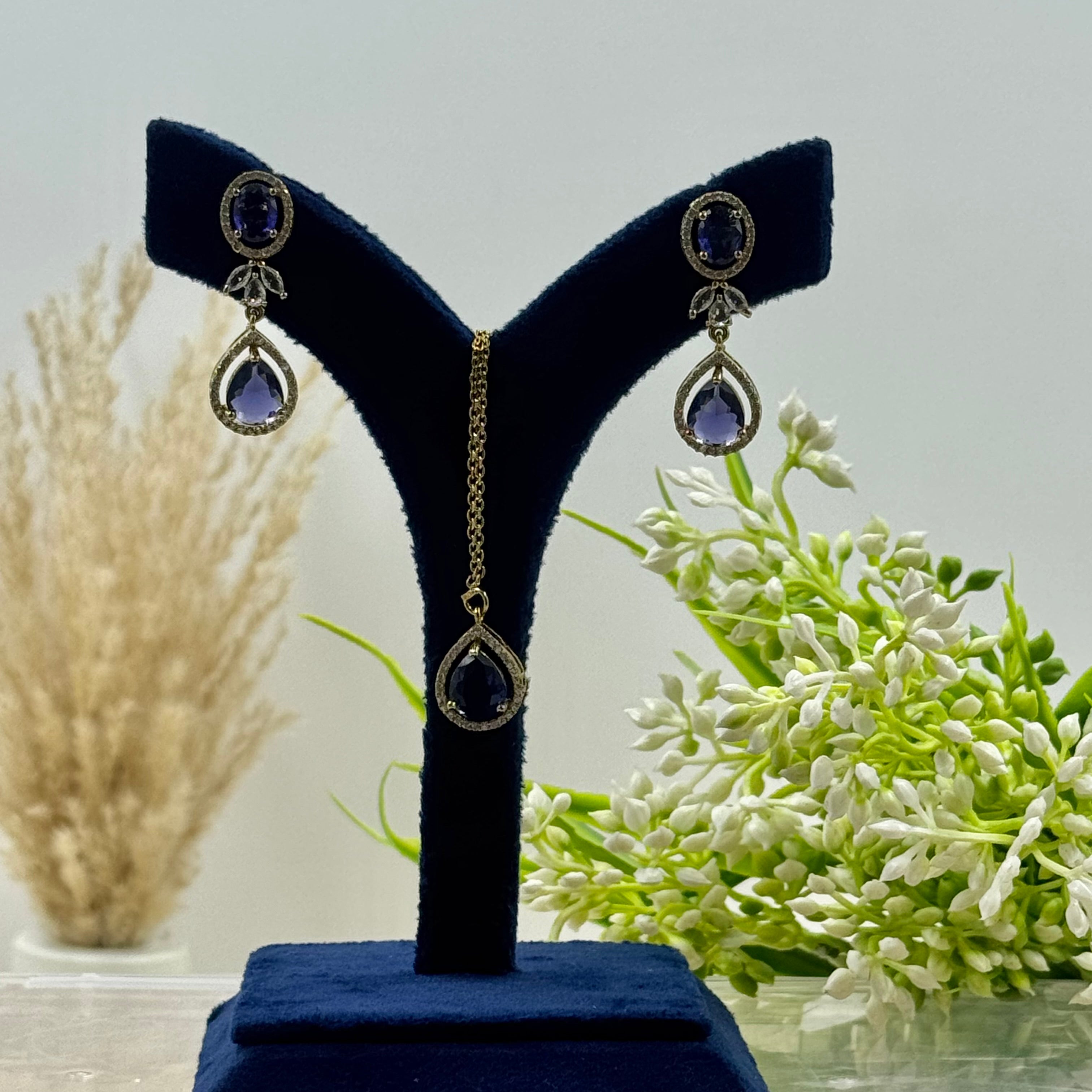 Mrinalini Purple American Diamond Necklace Set