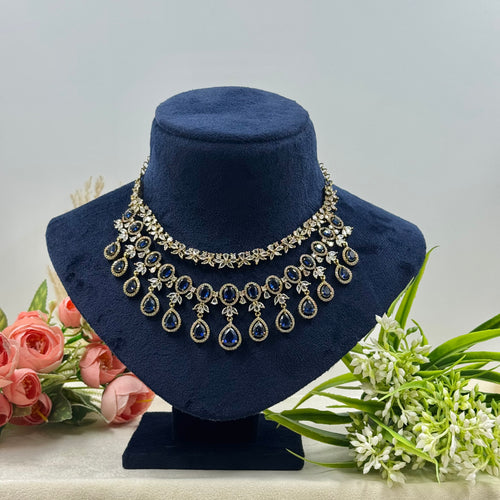 Anika Blue American Diamond Necklace Set