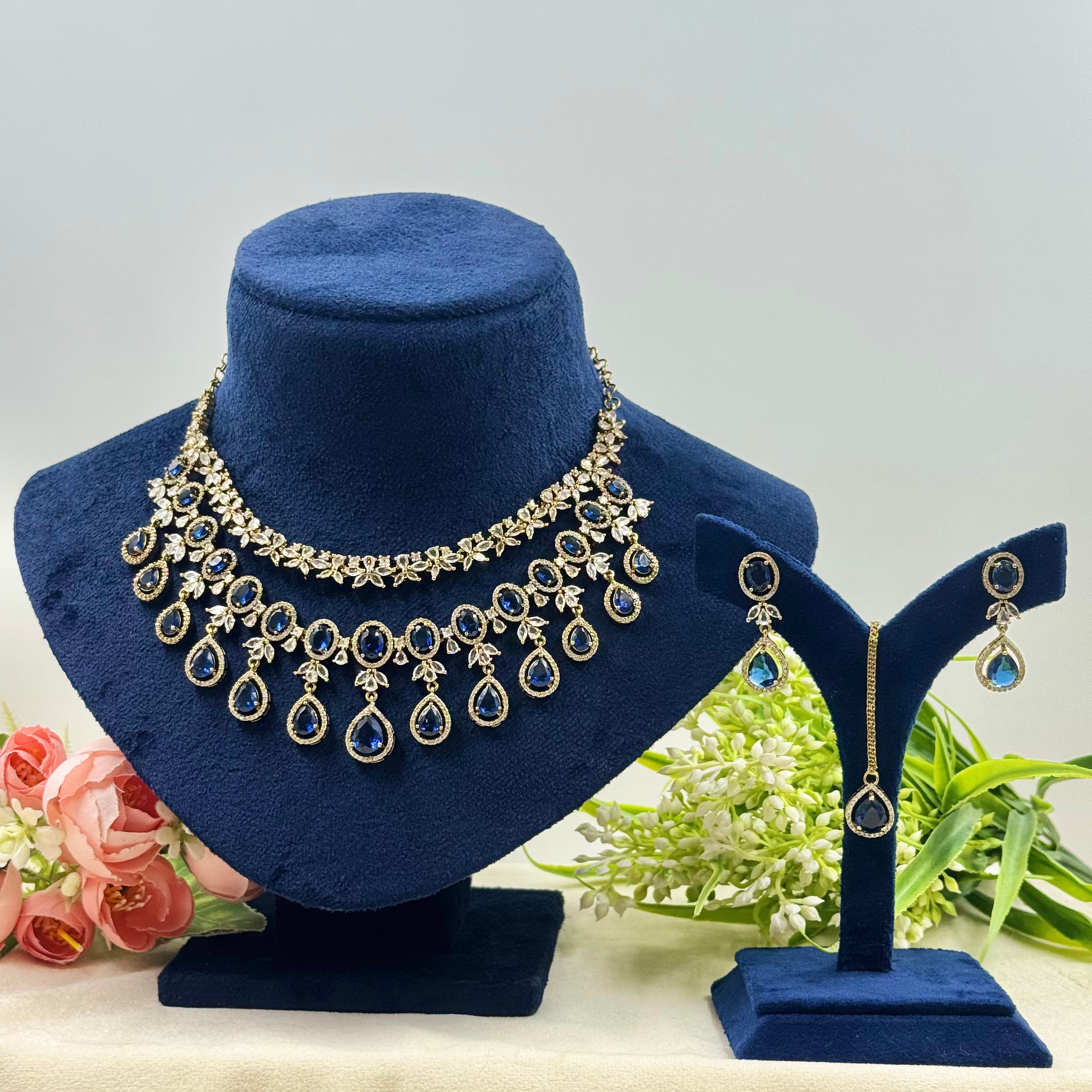 Anika Blue American Diamond Necklace Set