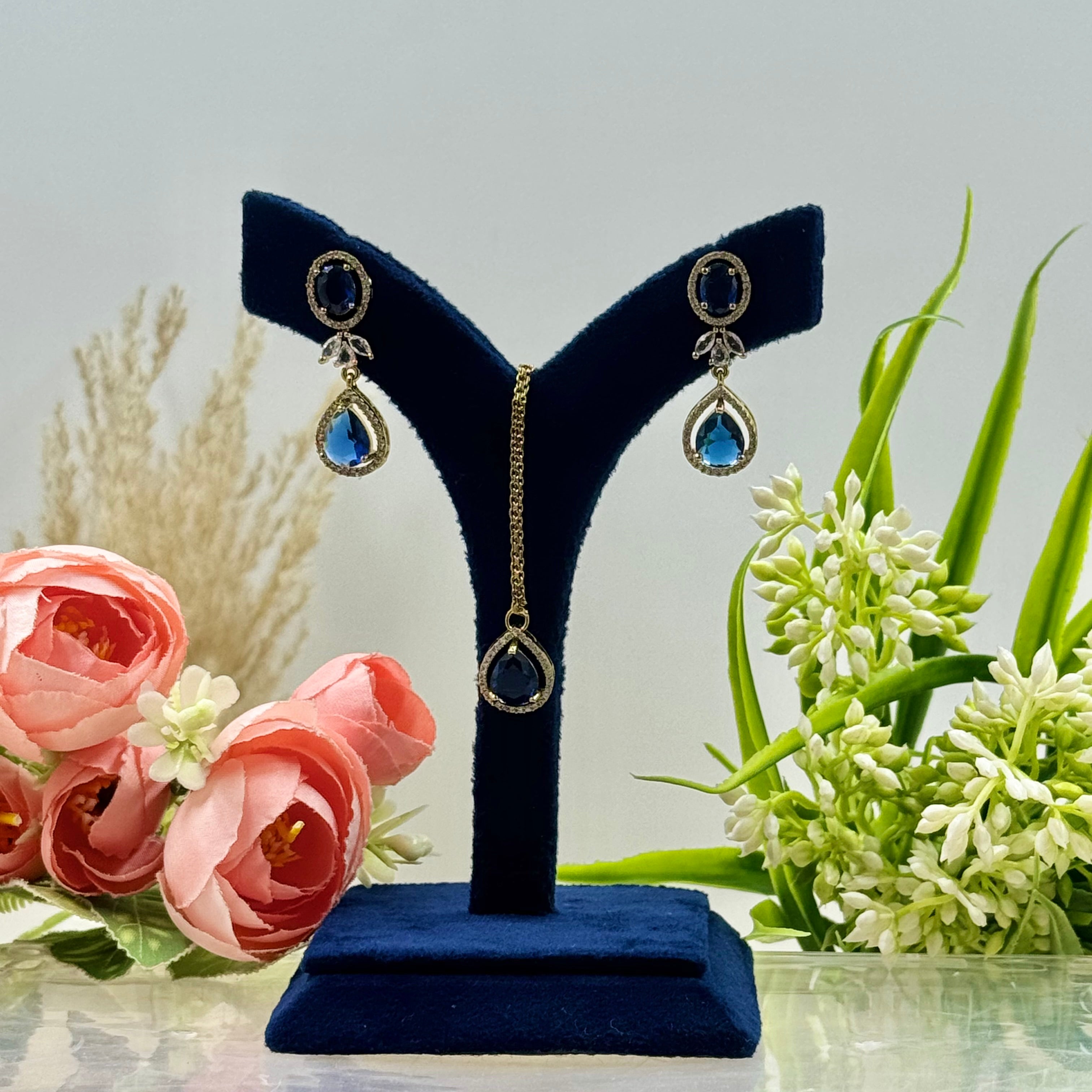 Anika Blue American Diamond Necklace Set
