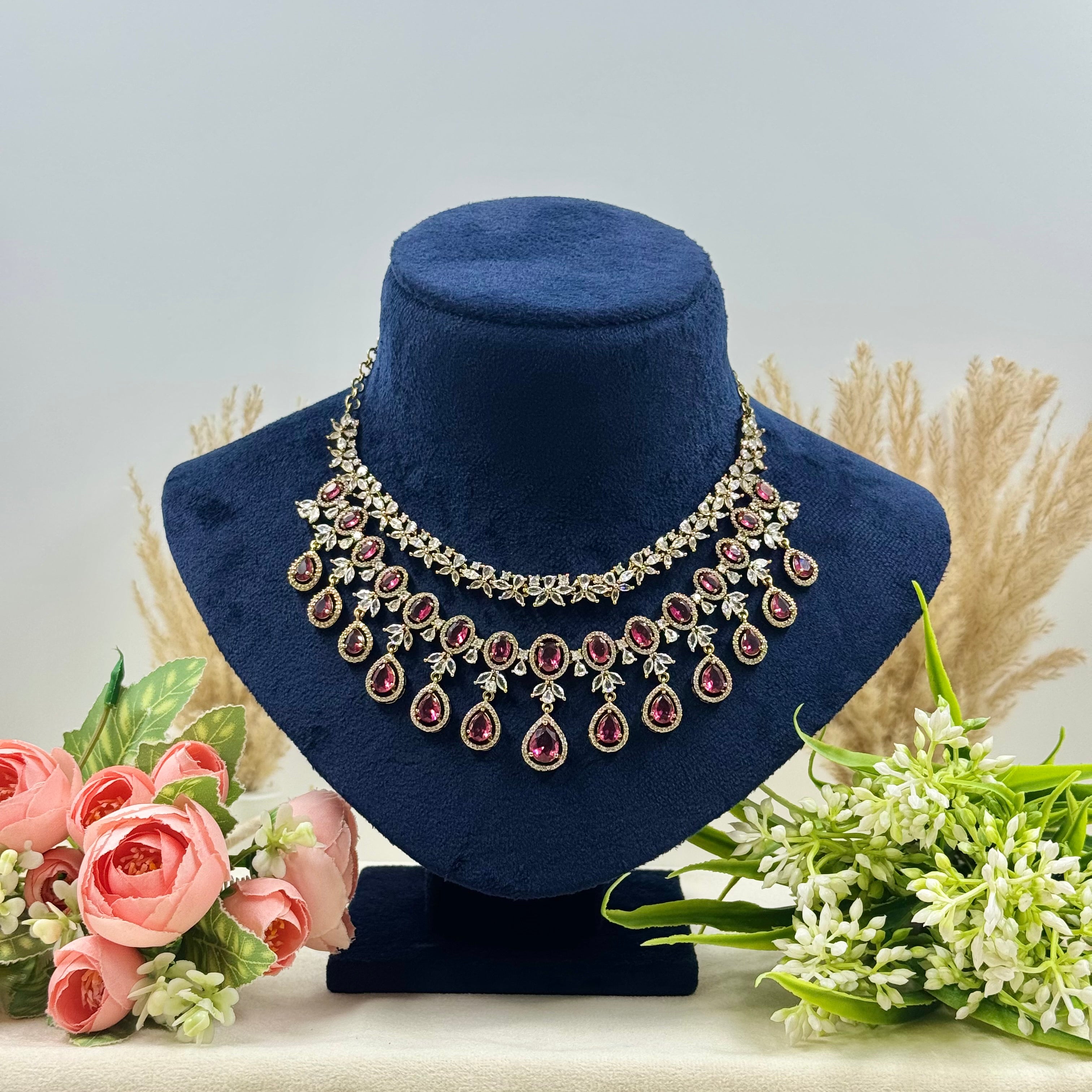 Padmavati Ruby American Diamond Necklace Set