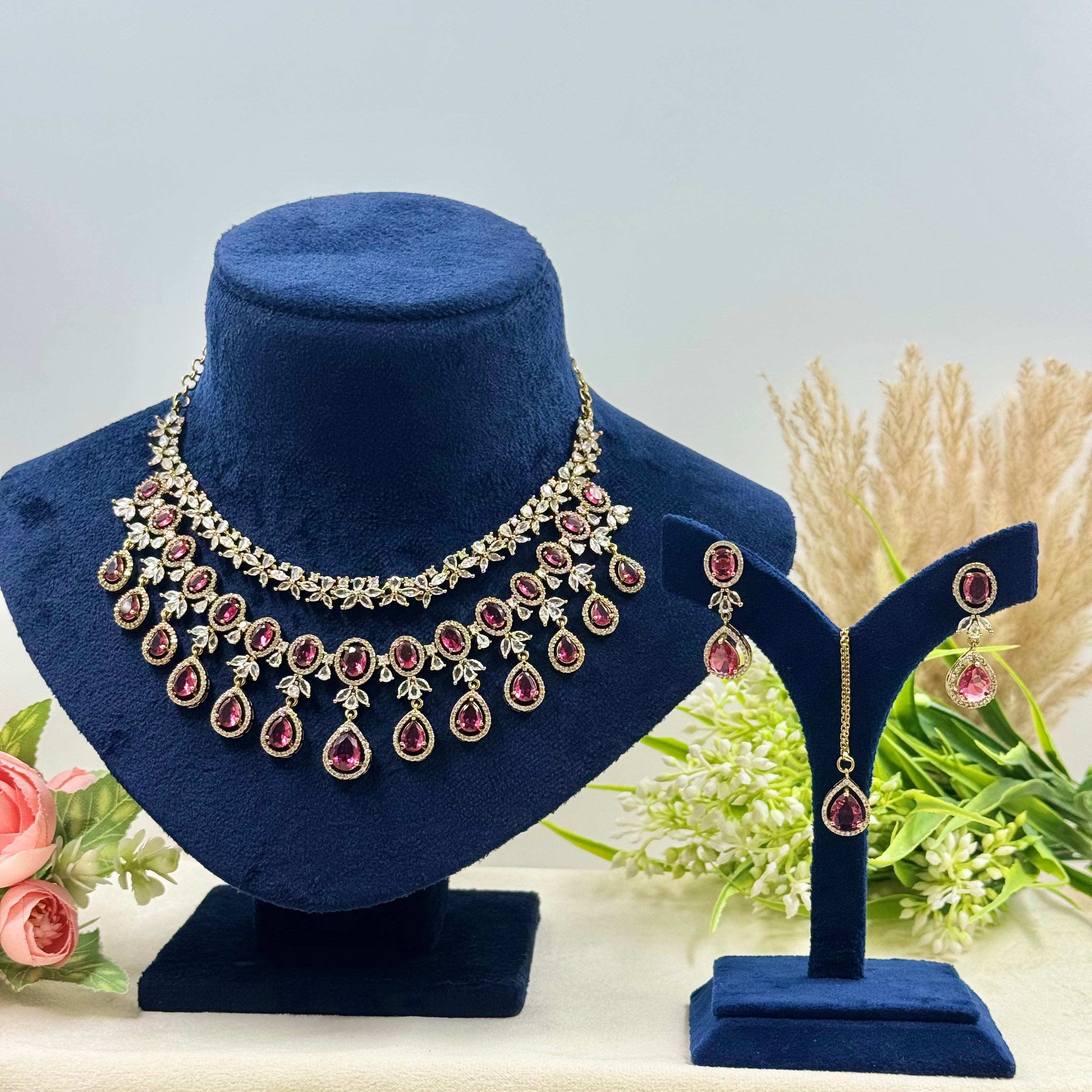 Padmavati Ruby American Diamond Necklace Set