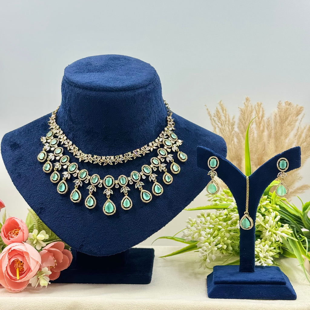 Vaidehi Mint American Diamond Necklace Set
